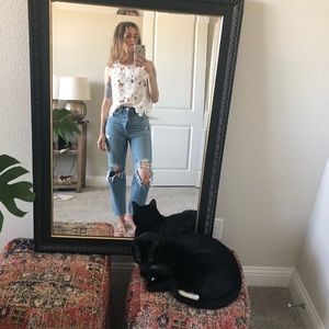 Caution To The Wind lace appliqué crop top